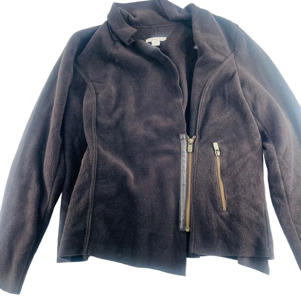Coldwater Creek Brown Fleece Jacket Asymetrical Zip size‎ Medium Women's